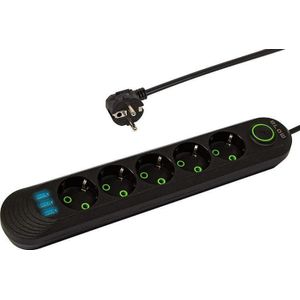 BLOW 98-226# verlengsnoer netwerk ps-520 5-aansluitingen 3xusb 2m zwart 2x1mm
