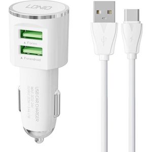 LDNIO DL-C29 auto charger, 2x USB, 3.4A + USB-C cable (wit)