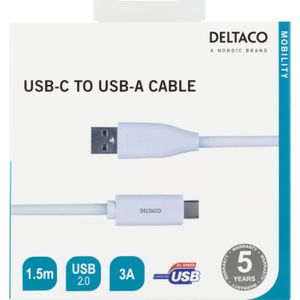 Deltaco Kabel USB USB-C zu USB Kabel 1,5m 3A weiß