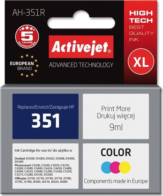 Activejet AH-351R inkt (vervanging HP 351 CB337EE, Premium, 9 ml, kleur)
