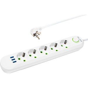 BLOW 98-230# verlengsnoer netwerk ps-530 5-aansluitingen 3xusb 3m wit 2x1mm