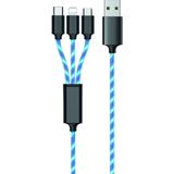 2GO 3in1 USB LED Kabel blauw Micro-USB,Lightning,USB-C 1,5m