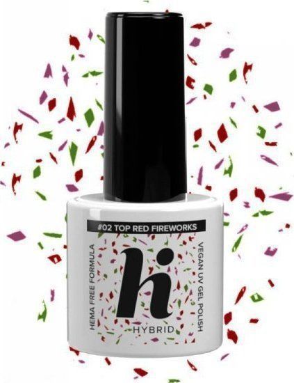 Hi Hybrid HEMA Free Top na lak hybride No Wipe #02 rood Fireworks 5ml