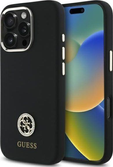 GUESS GUHCP16LM4DGPK iPhone 16 Pro 6.3 inch zwart/zwart hardcase Silicone Logo Strass 4G