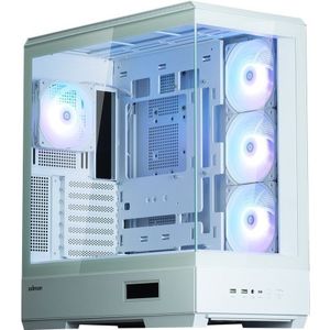 Zalman P50 DS wit ATX Tempered Glass Panoramic View, Reverse layout moederbord support, display, 3 x 120 mm ZM-AF120R ARGB (side) + 1 x 120 mm ZM-AF120 ARGB (rear)Fan included, 2 x 3.5, 2 x 2.5, 480(D) x 240(W) x 512(H)mm