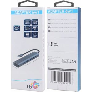 TB HUB USB Adapter HUB USB C 6 in 1 - HDMI, USBx3, PD, RJ-45