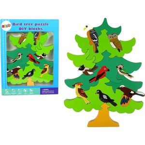 LEANToys houten boom vogels bos DIY bouwset houten puzzel Trójwymiarowa