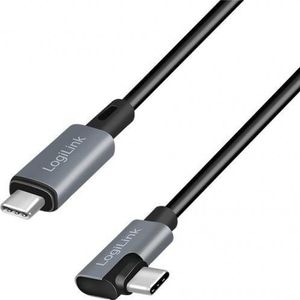 LogiLink CU0184 USB 2.0 Type-C Kabel C/M 90° to USB-C/M, E-mark, PD, zwart, 3m
