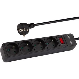 BLOW 98-779# verlengsnoer netwerk pr-470wsp/usb 4-stopcontacten+usb geaard+schakelaar 5m zwart 3x1,5mm
