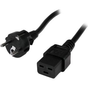 StarTech 2m Computer Stroomkabel, 16AWG, EU Schuko naar C19, 16A 250V, Zwart, AC Vervangkabel, Printer Voedingskabel, PC Power Supply Kabel, TV/Monitor Electriciteitssnoer, UL-Listed