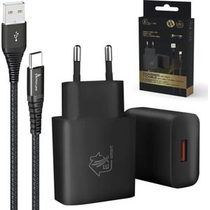 Extralink Smart Life USB Type-A to Type-C Kit, 200cm, zwart + 12W zwart Charger
