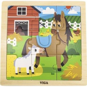 Viga Toys VIGA Poręczne houten puzzel paarden 9 stukjes