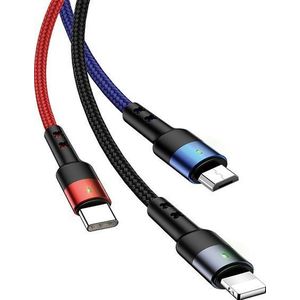 USAMS Kabel USB USB-A - USB-C + microUSB + Lightning 3 m zwart (63753-uniw)
