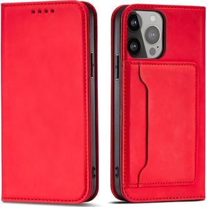 Hurtel Magnet Card Case etui Samsung Galaxy S23 hoes met klapką portemonnee standaard rood