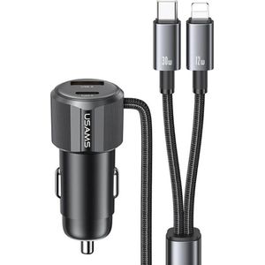 USAMS oplader auto YT Series CC287 66W 1xUSB-A 1xUSB-C + kabel 2 in 1 USB-C/Lightning tarnish
