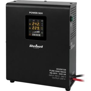 Rebel POWER-500 muur-mounted emergency power supply - inverter met pure sine wave en charging function 12V 230V 500VA/300W