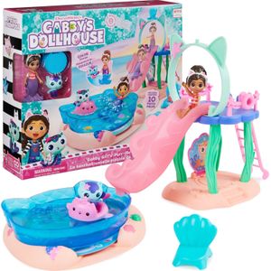 Spin Master Gabby's Dollhouse Gabby’s Poppenhuis - Kattastisch zwembad-speelset met figuren van Gabby en Meerminkat met zeemeerminstaarten die van kleur veranderen en zwembadaccessoires