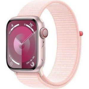 Apple Watch Series 9 GPS + Cellular 41mm roze Aluminium Case met licht roze Sport Loop