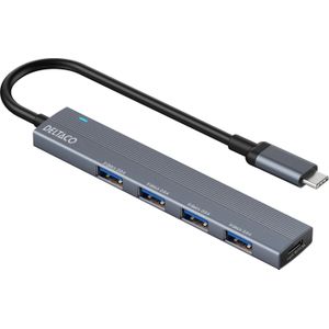 Deltaco USB-C šakotuvas , 5 Gbps, 4x USB-A lizdas, aliuminis, pilkas / USBC-HUB206 / 1903173