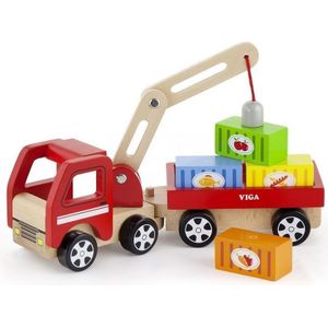 Viga Toys Houten Kraanwagen Met Accessoires 29 Cm Rood