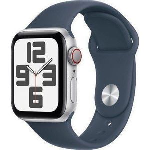 Apple Watch SE GPS + Cellular 40mm zilver Aluminium Case met Storm blauw Sport Band - M/L