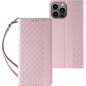 Hurtel Magnet Strap Case etui voor iPhone 12 Pro hoes portemonnee + mini riem hanger roze