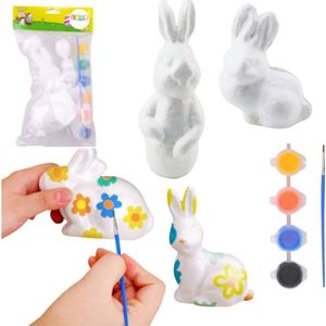 LEANToys serie om te shilderen Styropianowych Ozdób 4 Zające verf Pędzelek LEAN TOYS