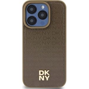 DKNY DKHMP15MPSHRPSW iPhone 15 Plus / 14 Plus 6.7 inch bruin/bruin hardcase Leather patroon Metal Logo MagSafe