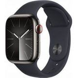 Apple Watch Series 9 GPS + Cellular 41mm Graphite RVS Case met Midnight Sport Band - M/L