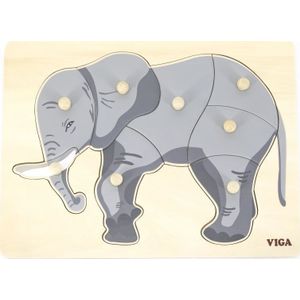 Viga Toys VIGA houten puzzel Montessori olifant met Pinezkami