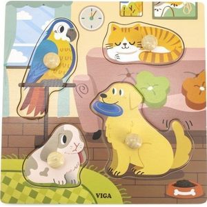 Viga Toys VIGA houten puzzel met Pinezkami huisdieren