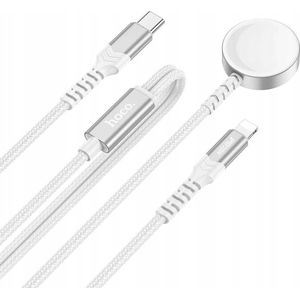 Hoco oplader lader inductie 2 in 1 type C voor Apple Watch + kabel ładowania Lightning PD QC 3A CW54 1,2 m wit