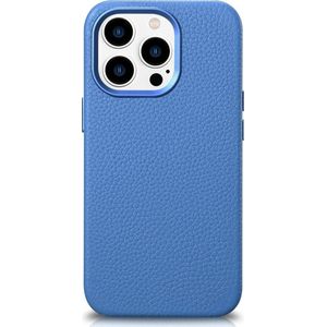 iCarer Litchi Premium Leather Case skórzane etui iPhone 14 Pro magnetisch met MagSafe lichtblauw (WMI14220710-LB)