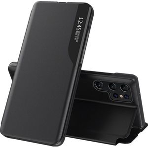 Hurtel Eco Leather View Case etui voor Samsung Galaxy S23 Ultra met klapką standaard zwart