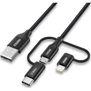 Choetech Cable IP0030, MFi 3in1, USB-A/Lightning/Micro USB/USB-C, 5V, 1,2m (zwart)