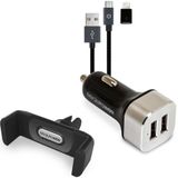 REALPOWER KFZ-Lader Set + Kabel + houder Smartphone