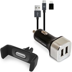 REALPOWER KFZ-Lader Set + Kabel + houder Smartphone