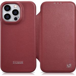 iCarer CE Premium Leather Folio Case skórzane etui iPhone 14 Pro met klapką magnetisch MagSafe rood (WMI14220714-RD)