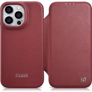iCarer CE Premium Leather Folio Case leather case iPhone 14 Pro met MagSafe magnetic flap rood (WMI14220714-RD)