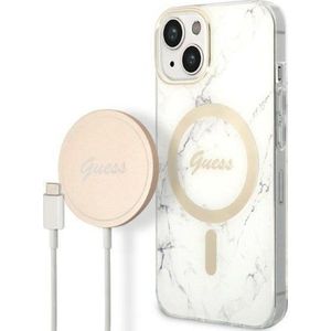 GUESS serie lader MagSafe + etui voor iPhone 14 Plus 6,7 inch wit Marble (GUBPP14MHMEACSH)