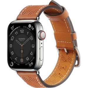 Hurtel Strap Leather leer band Apple Watch Ultra, SE, 9, 8, 7, 6, 5, 4, 3, 2, 1 (49, 45, 44, 42 mm) band armband bruin