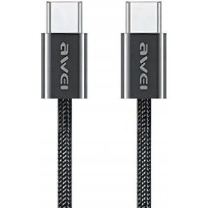 AWEI Kabel USB kabel CL-219T USB-C na USB-C 60W zwart/zwart iPhone 15