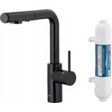 KFA keukenkraan keukenkraan met filtracją water en wyciąganą wylewką Duero Pure Basic, zwart + filter Hydro 6623-112-81