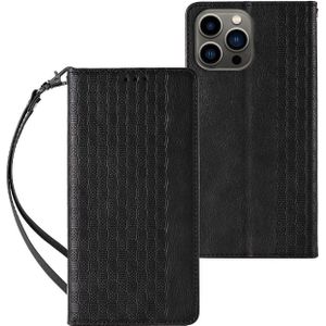 Hurtel Magnet Strap Case etui voor iPhone 13 Pro Max hoes portemonnee + mini riem hanger zwart