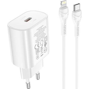 Hoco oplader oplader netwerk type C PD 25W QC3.0 met KABLEM voor LIGHTNING 8-PIN JETTA N22 witŁA
