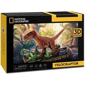 National Geographic Houten 3D Puzzel Velociraptor (63 Stukjes)