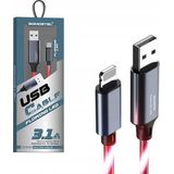 M Kabel USB KABEL USB IPHONE 3.1A SOOSTEL LED rood 3100Ah QUICK CHARGER QC 1.2 POWERLINE SS-BY01 rood
