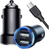 Joyroom oplader oplader auto 3.4A 2x USB + Kabel Micro USB 1m Wise Series Dual Port auto charger (C-A02) zwart