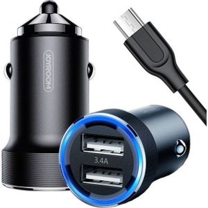 Joyroom oplader oplader auto 3.4A 2x USB + Kabel Micro USB 1m Wise Series Dual Port auto charger (C-A02) zwart