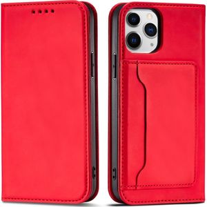 Hurtel Magnet Card Case case case voor iPhone 12 Pro card wallet cover rood